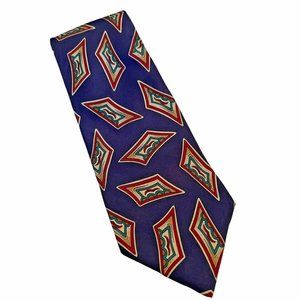 Surrey Silk Designer Tie Navy Burgundy & Tan Allover Geometric Design 58 x 3.75